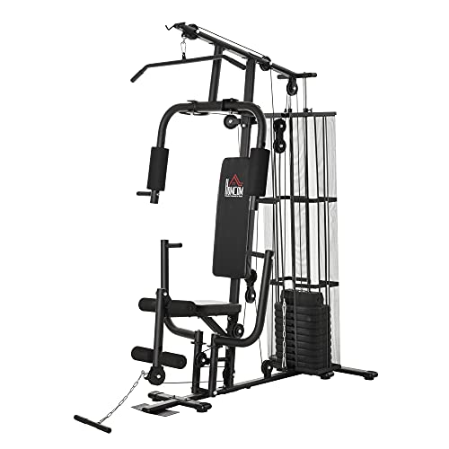 HOMCOM Multistation: Kraftstation mit Latzug, Butterfly & 45 kg Gewichten
