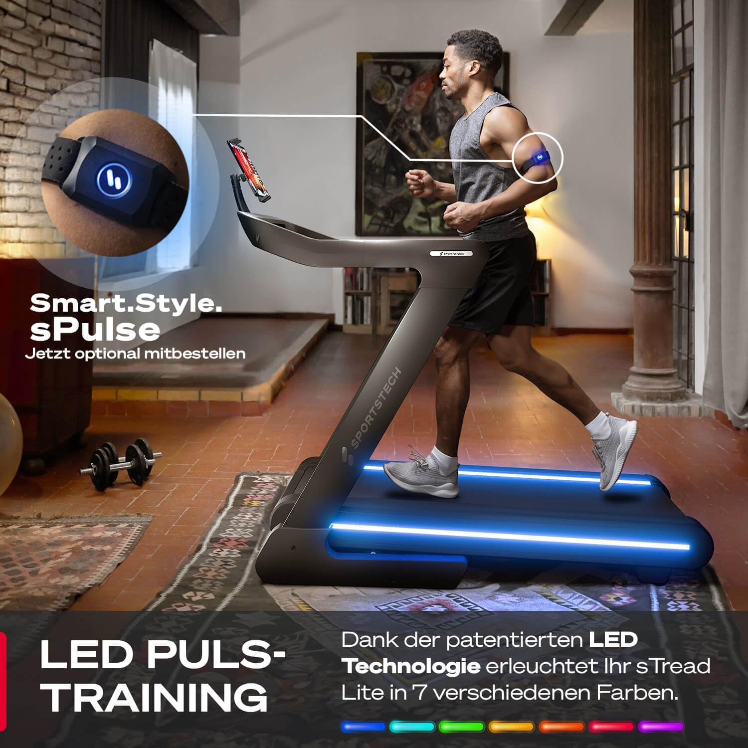 Sportstech sTread Pro/Lite: Klappbares Laufband mit 20 km/h, 17 % Steigung und 7 PS Motor