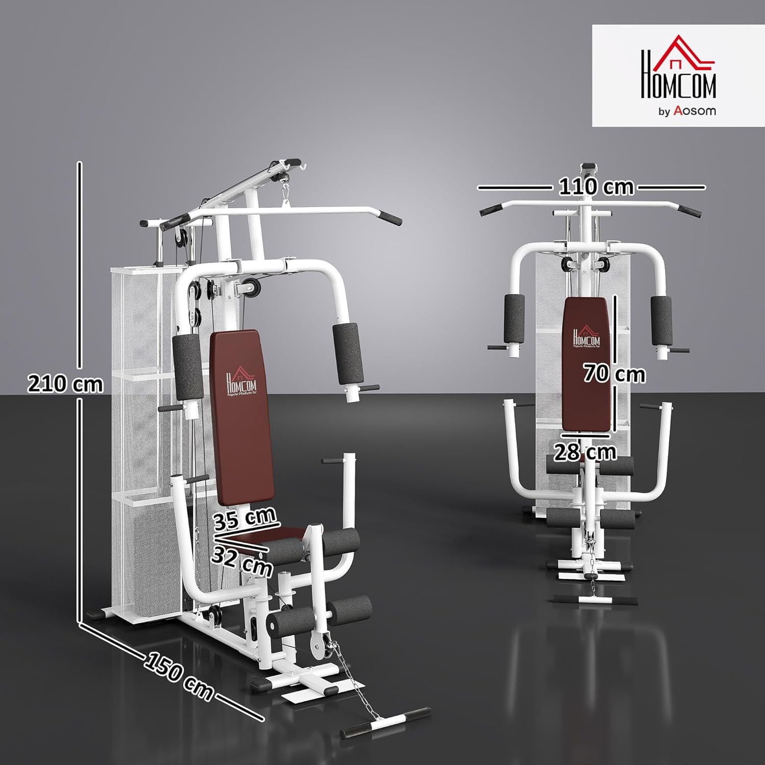 HOMCOM Multistation: Kraftstation mit Latzug, Butterfly & 45 kg Gewichten